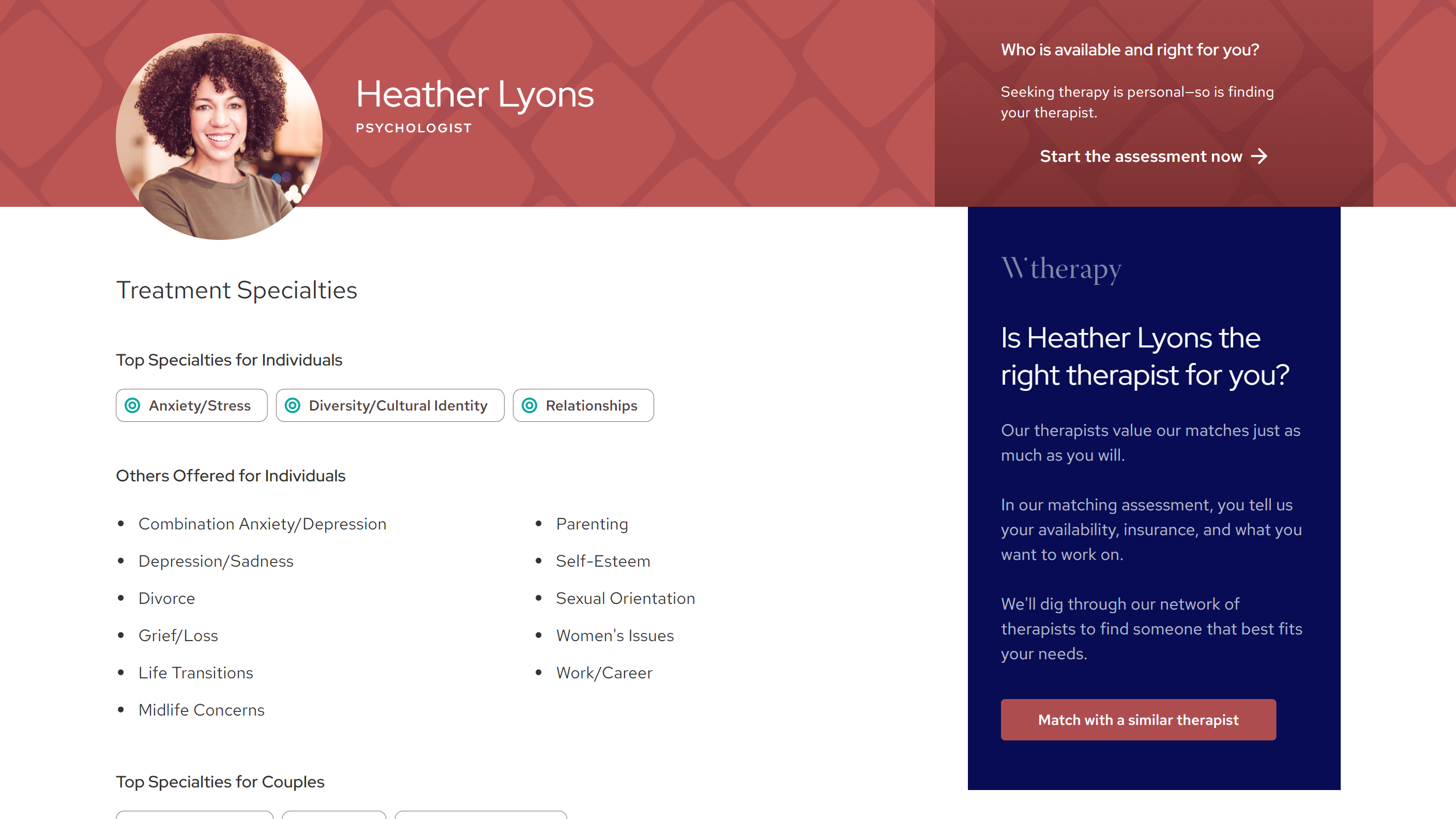 Therapist profile screenshot